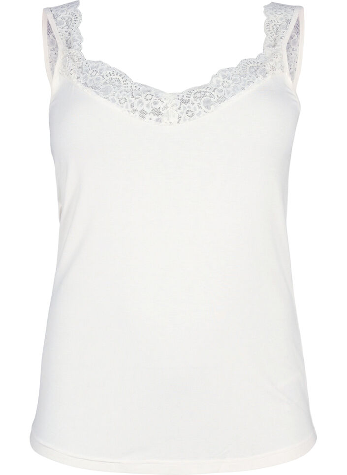 Top aus Viskose mit Spitze, Vanille, Packshot image number 0