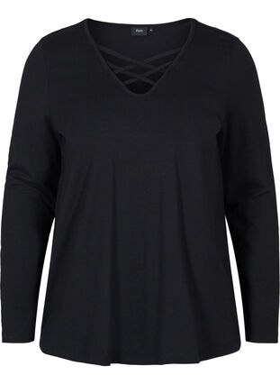 Einfarbige Bluse mit langen Ärmel, Black, Packshot image number 0