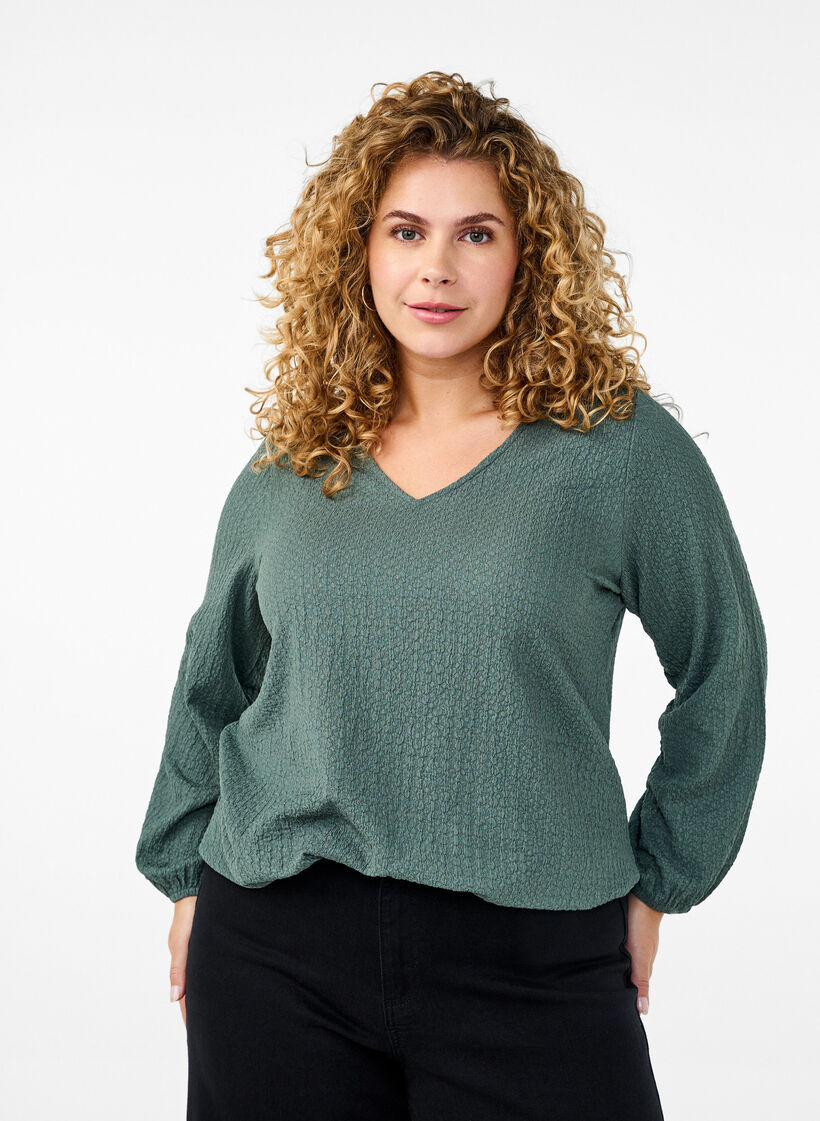 FLASH - Bluse mit Struktur und langen Ärmeln, Balsam Green, Model image number 0