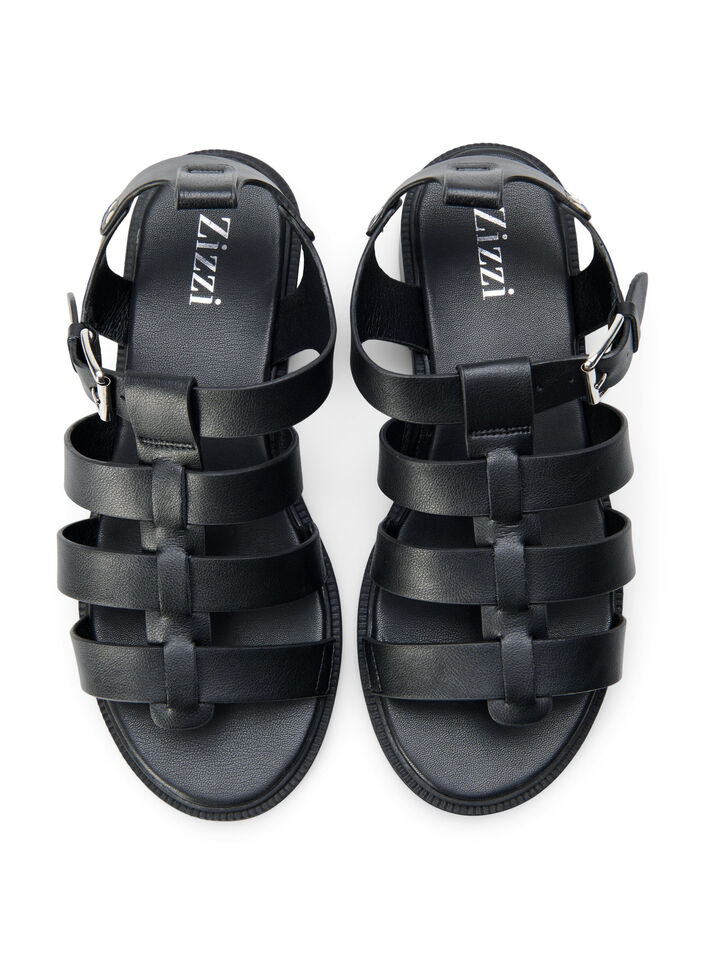 Wide Fit Sandalen aus Leder, Schwarz, Packshot image number 2