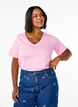 Kurz&auml;rmeliges Basic T-Shirt mit V-Ausschnitt, Pink, Model image number 0