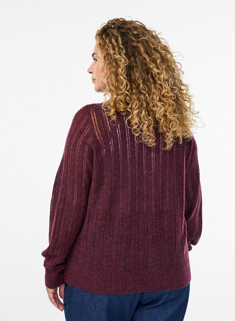 Gestrickter Cardigan mit Lochmuster, Dunkles Bordeaux, Model image number 2
