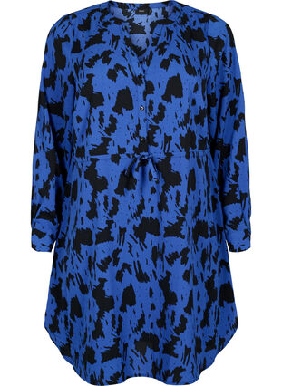 Bedrucktes Kleid mit Tunnelzug in der Taille, Black Blue AOP, Packshot image number 0