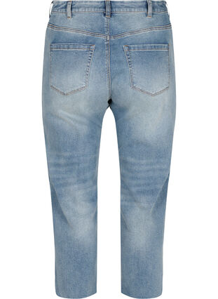 7/8-Jeans mit Fransensaum und hoher Taille, Light blue denim, Packshot image number 1