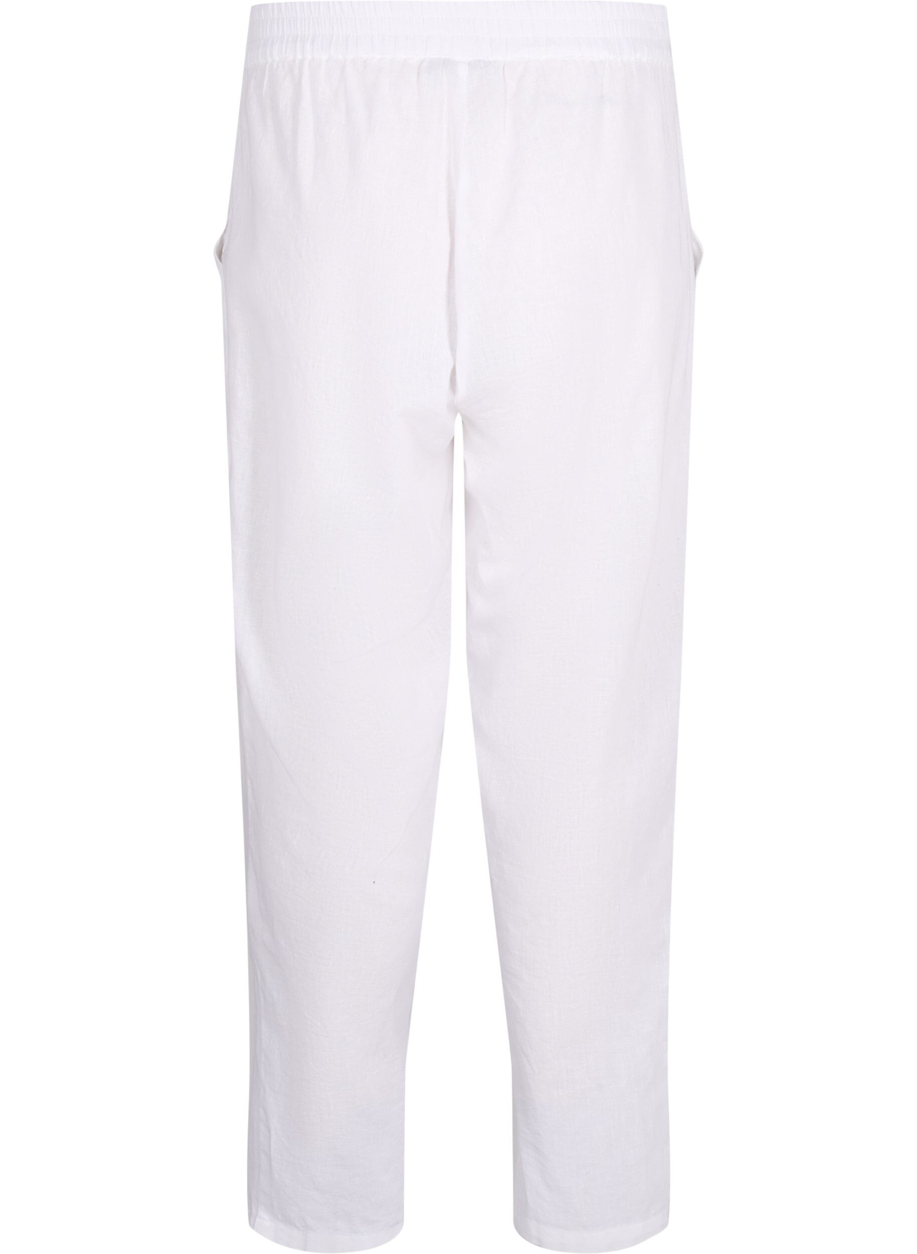 Zizzi Einfarbige Baumwollhose mit Leinen, Bright White, Packshot image number 1