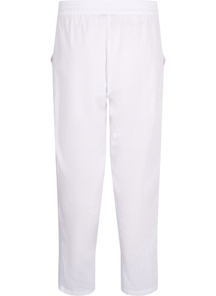 Einfarbige Baumwollhose mit Leinen, Bright White, Packshot image number 1