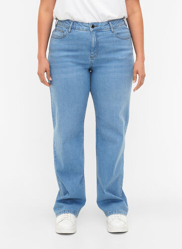 Gemma Jeans mit hoher Taille und gerader Passform, Light blue, Model image number 2