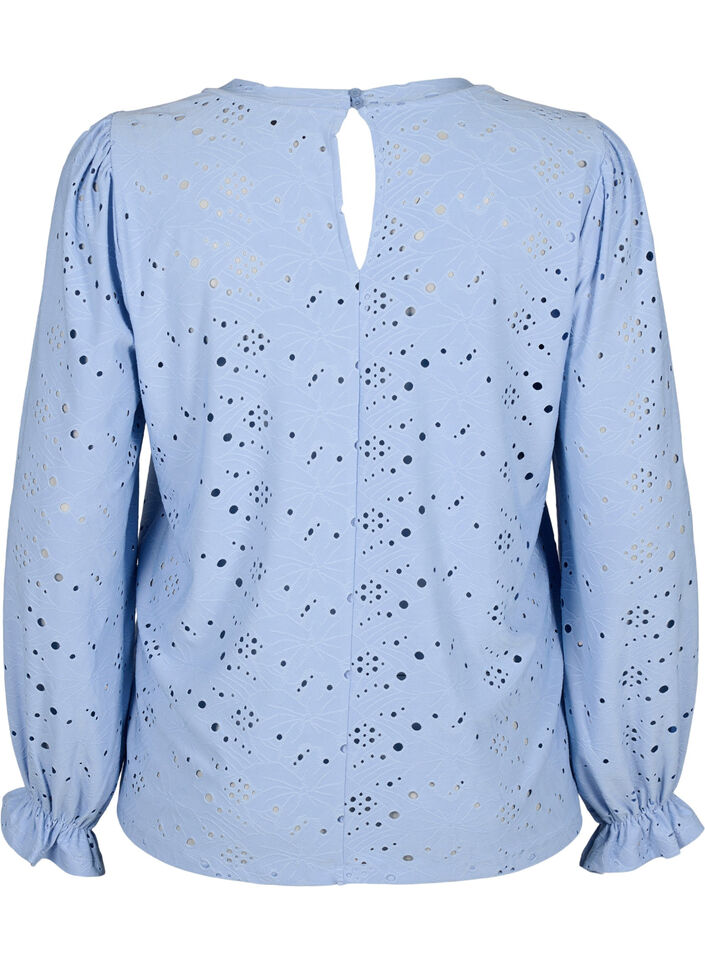  Langärmlige Bluse mit Lochmuster, Serenity, Packshot image number 1