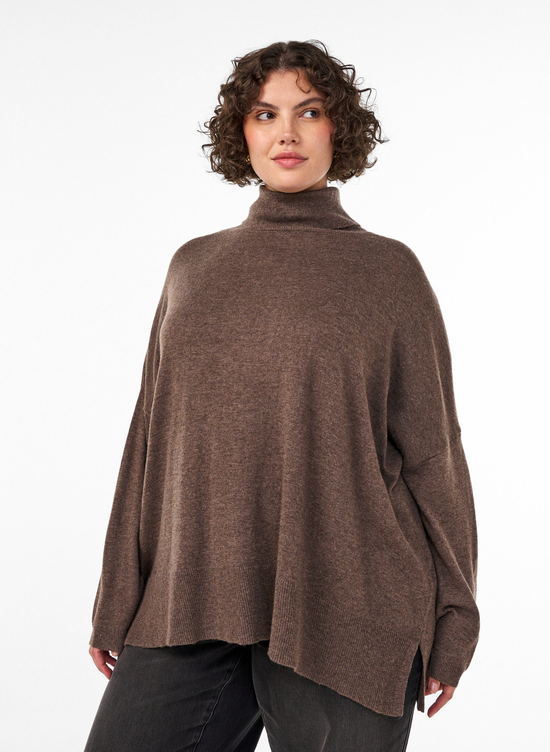 ZizziRollkragenpullover mit lockerer Passform, Braun, Model image number 0