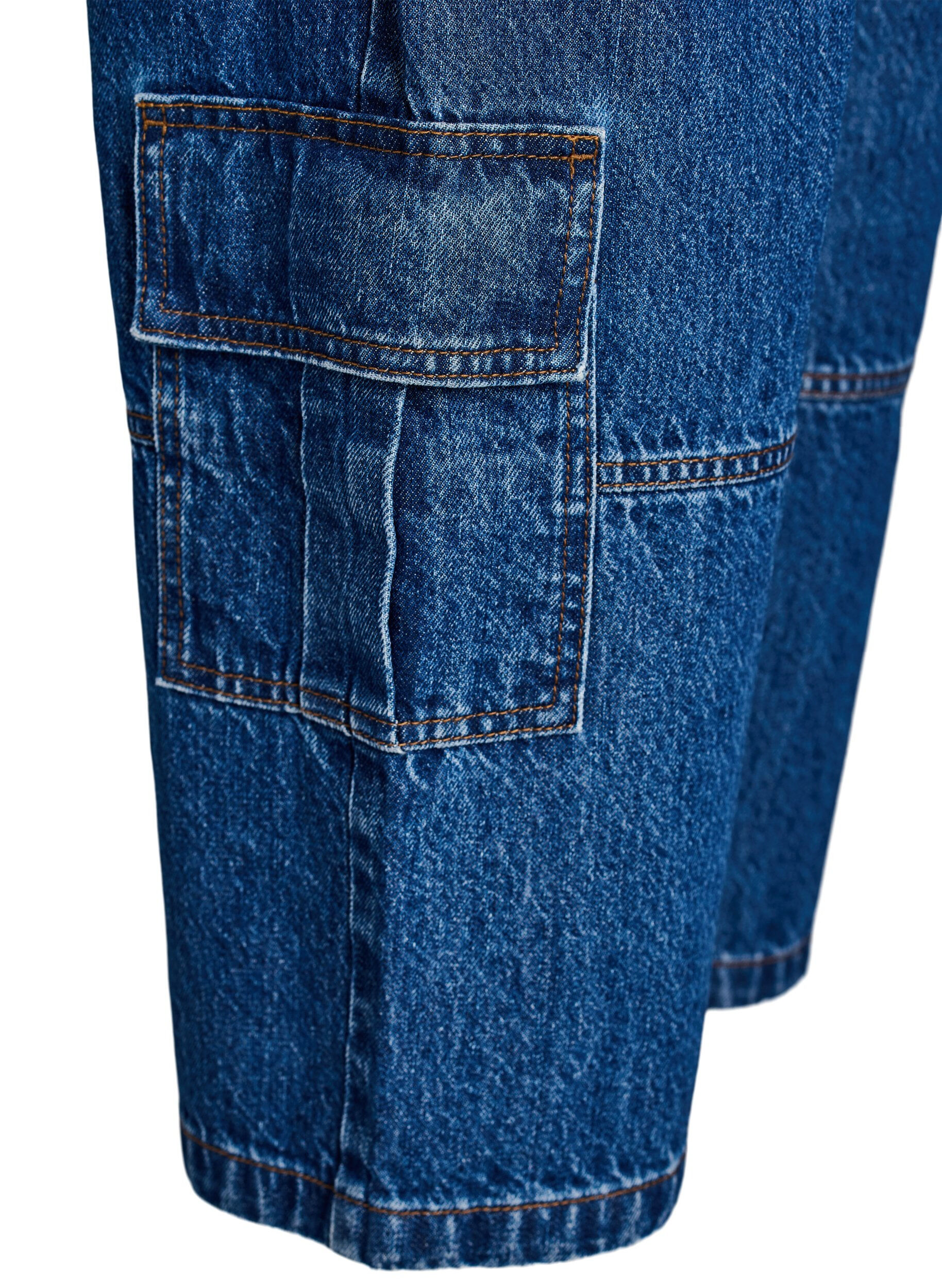 Zizzi Cargojeans mit hoher Taille., Blau, Packshot image number 3