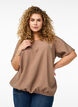 Bluse mit kurzen Ärmeln und elastischem Saum, Braun, Model image number 0