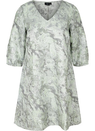 Kleid mit 3/4-Ärmeln und strukturiertem Muster, Light Green ASS, Packshot image number 0
