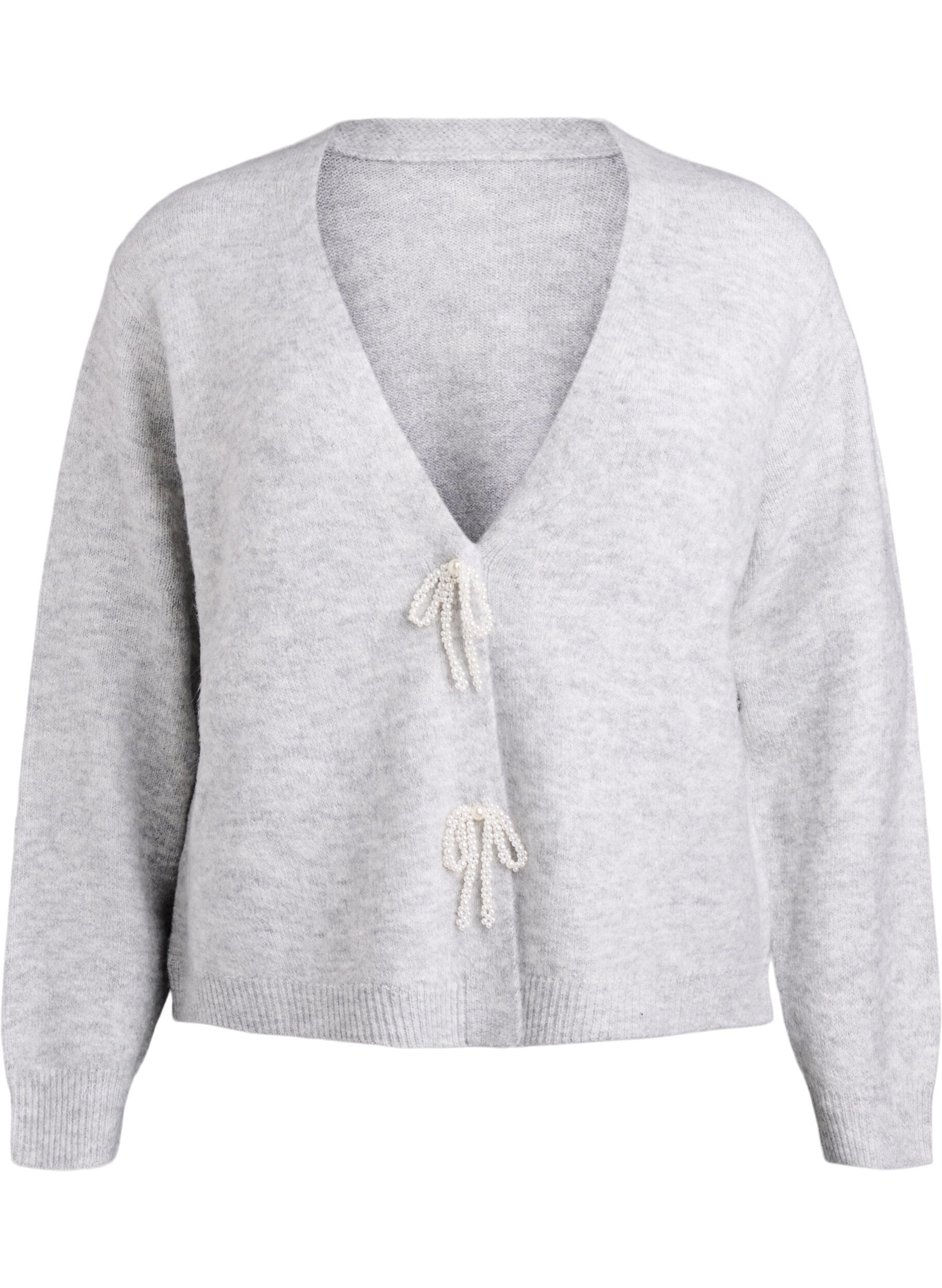 Zizzi Strickjacke mit Perlmuttkn&ouml;pfen, Grau, Packshot image number 0