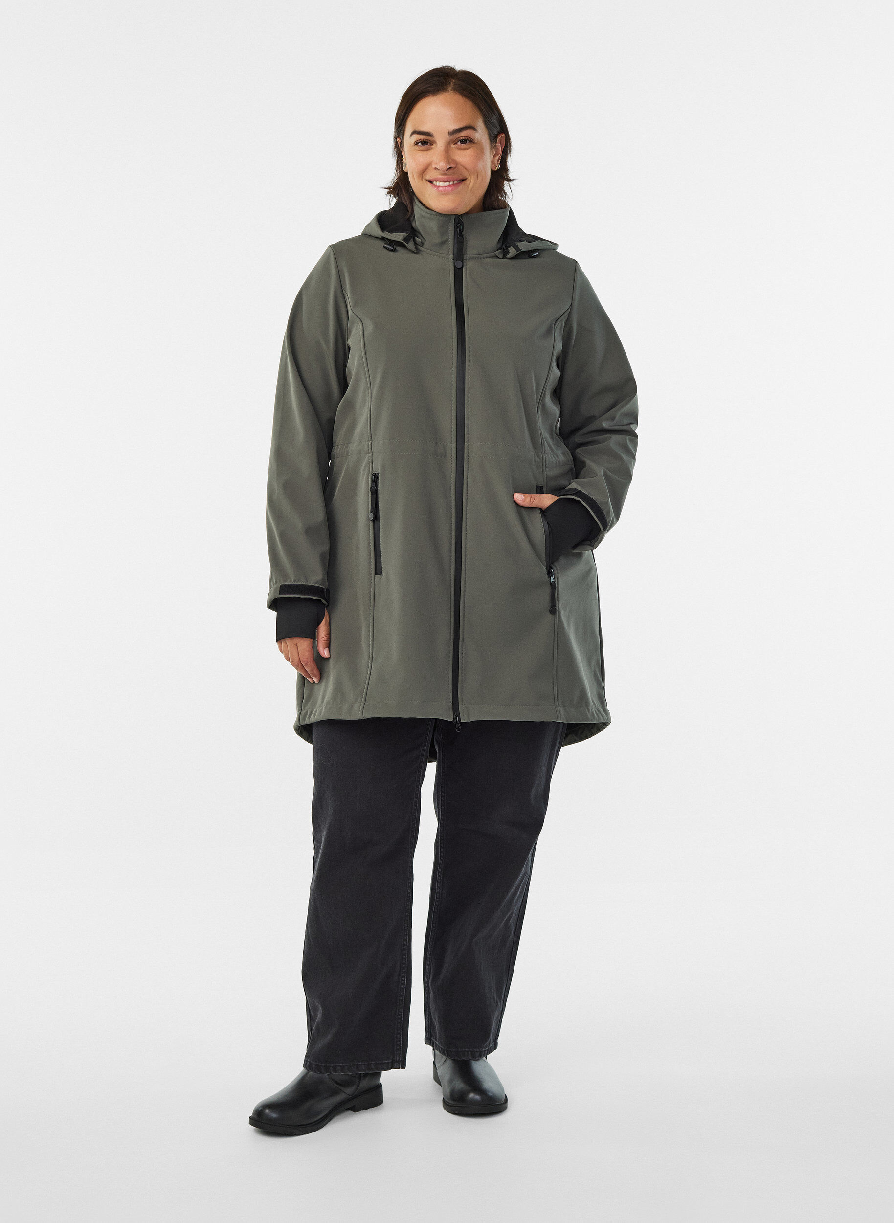 Zizzi Softshelljacke mit abnehmbarer Kapuze, Grau, Model image number 1