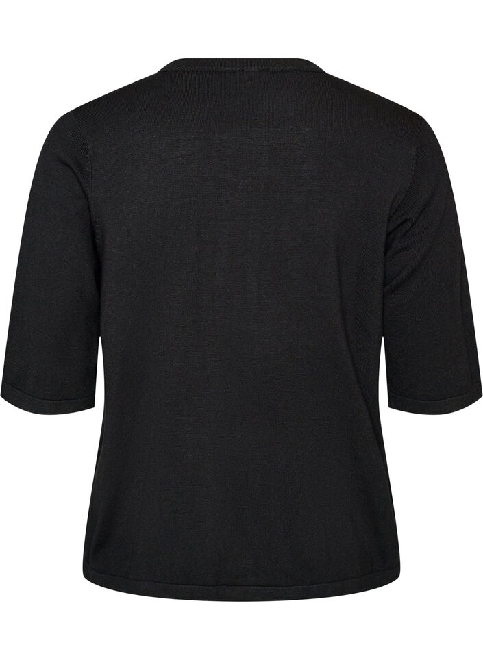 Strickjacke mit Herzkn&ouml;pfen und kurzen &Auml;rmeln, Schwarz, Packshot image number 1