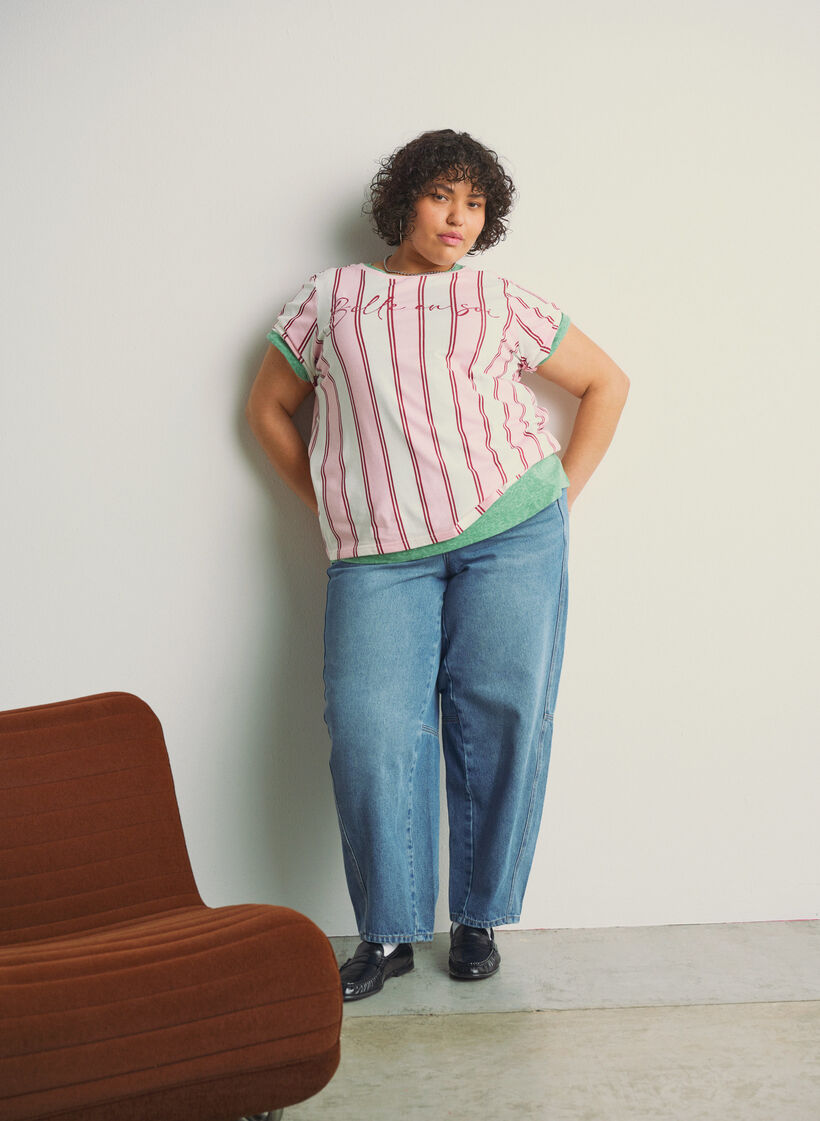 T-Shirt mit Streifen und Textprint, Rot, Image image number 0