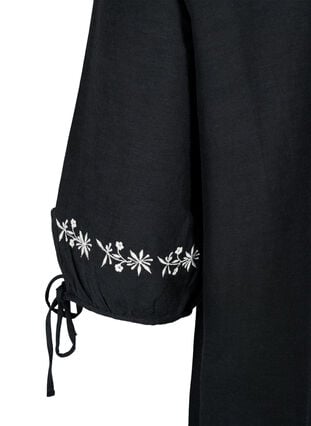 Bestickte Bluse aus Baumwollmischung mit Leinen, Black W. EMB, Packshot image number 3
