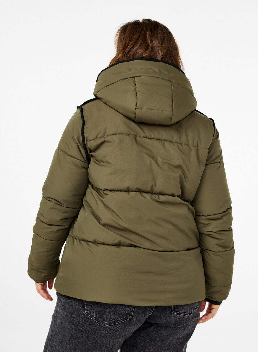 Kurze Steppjacke mit Kontrastdetails, Grün, Model image number 2