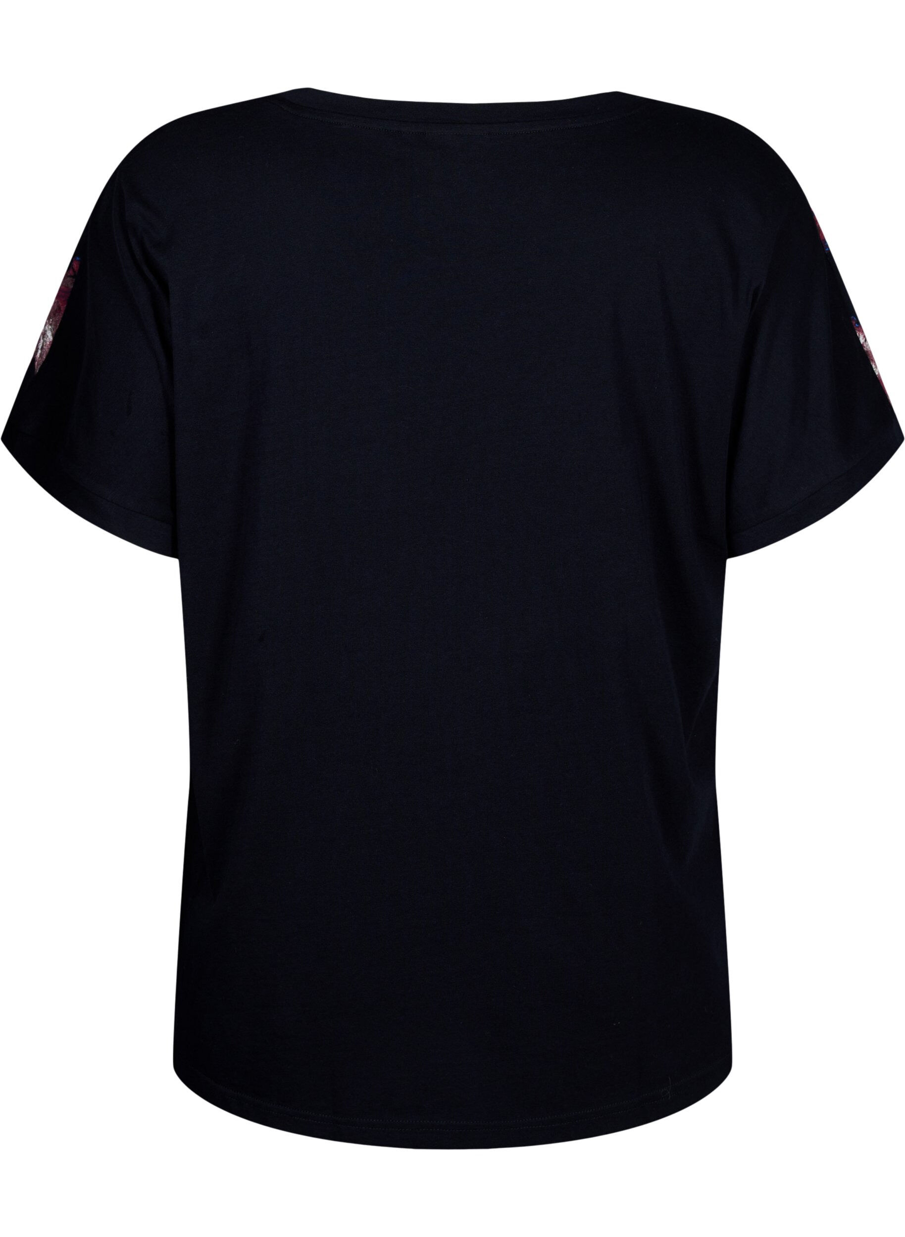 Zizzi Lockeres T-Shirt mit Blumenmuster, Black Purple Fl. AOP, Packshot image number 1