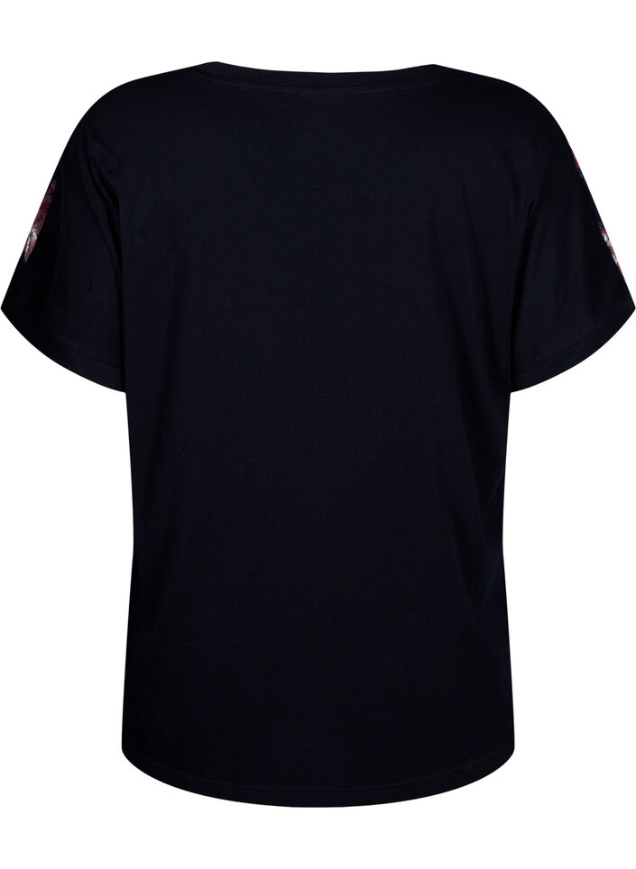 Lockeres T-Shirt mit Blumenmuster, Black Purple Fl. AOP, Packshot image number 1