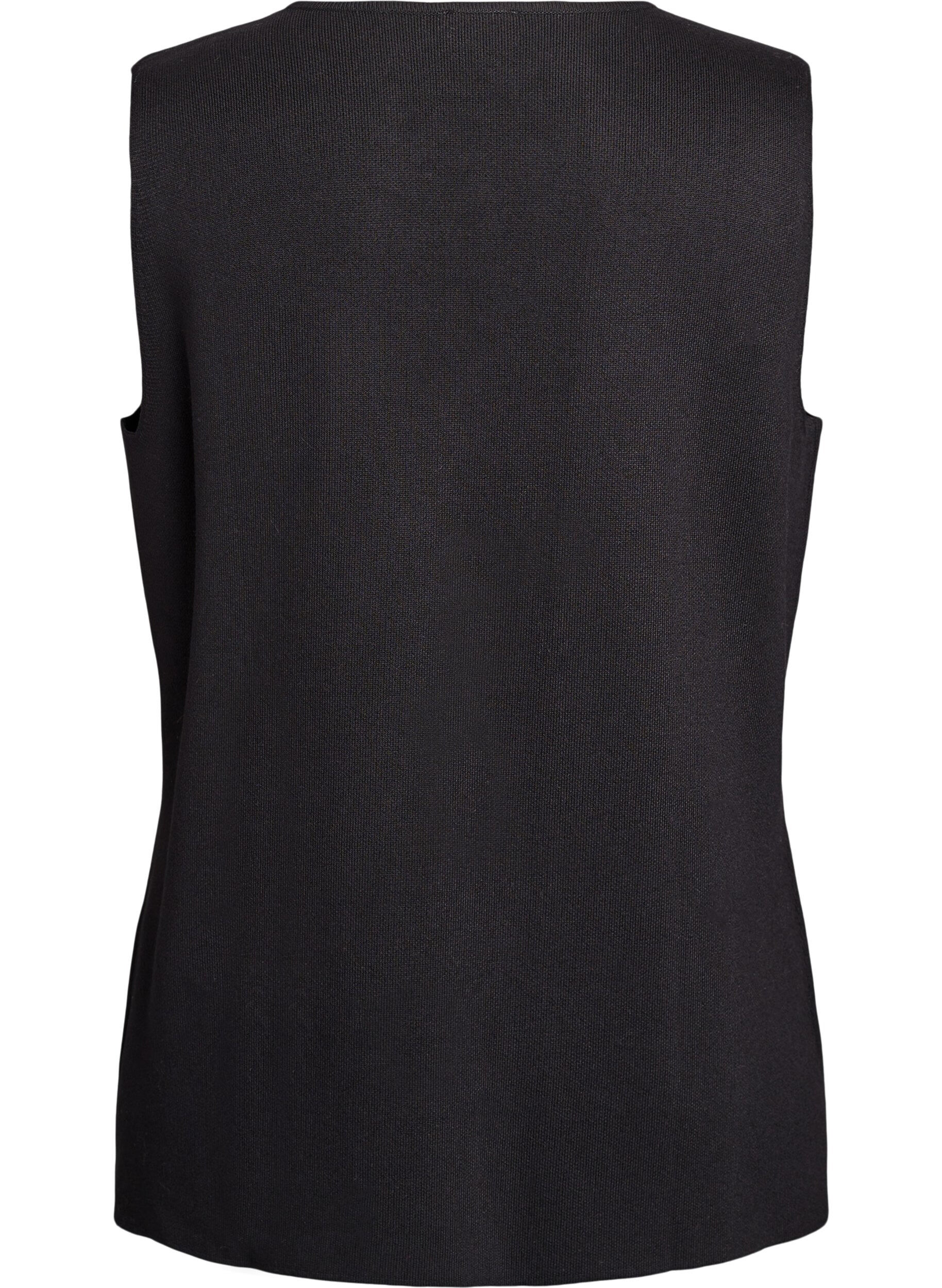 Zizzi&Auml;rmellose Strickweste mit Zierkn&ouml;pfen, Schwarz, Packshot image number 1
