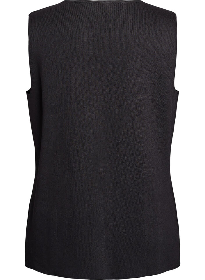 &Auml;rmellose Strickweste mit Zierkn&ouml;pfen, Schwarz, Packshot image number 1