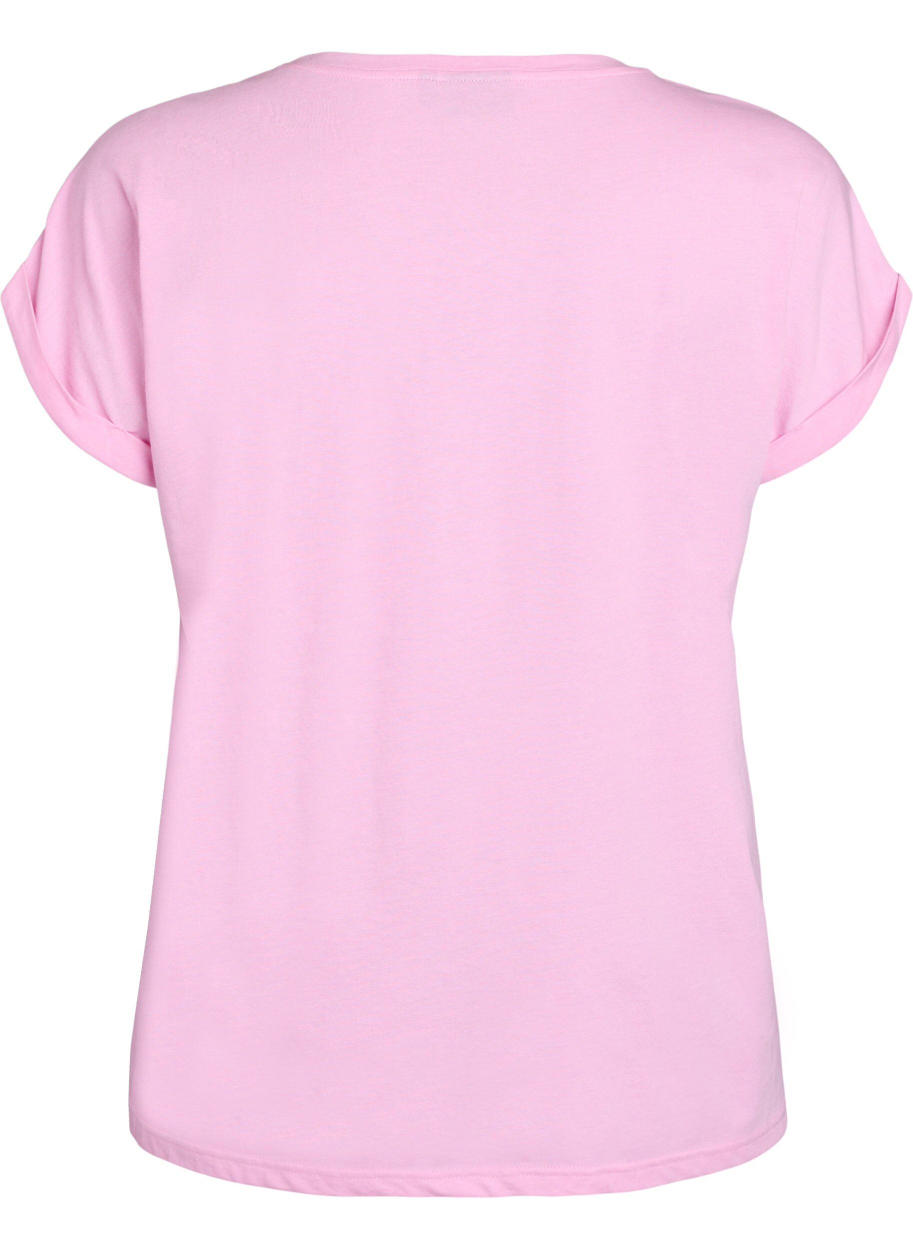 Zizzi Kurz&auml;rmeliges T-Shirt aus einer Baumwollmischung, Pink, Packshot image number 1