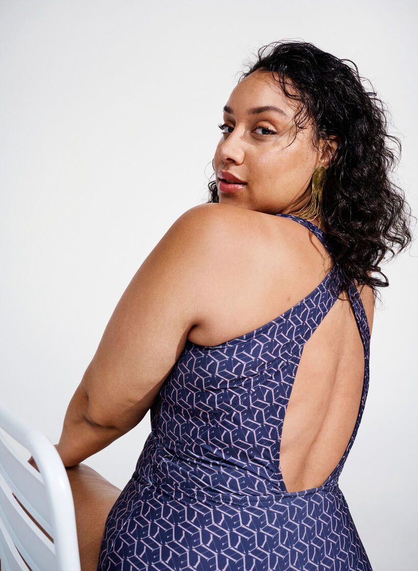 Badeanzug mit Print und Kreuz am Rücken, Text Print, Image image number 1