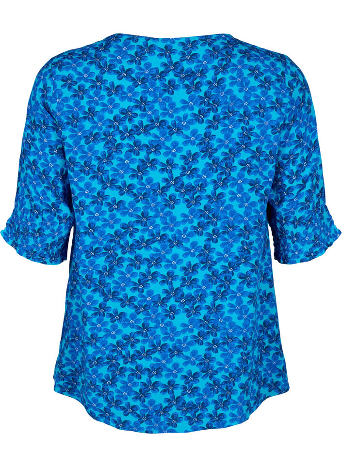  Viskosebluse mit Knöpfen, Blue Small Flower, Packshot image number 1