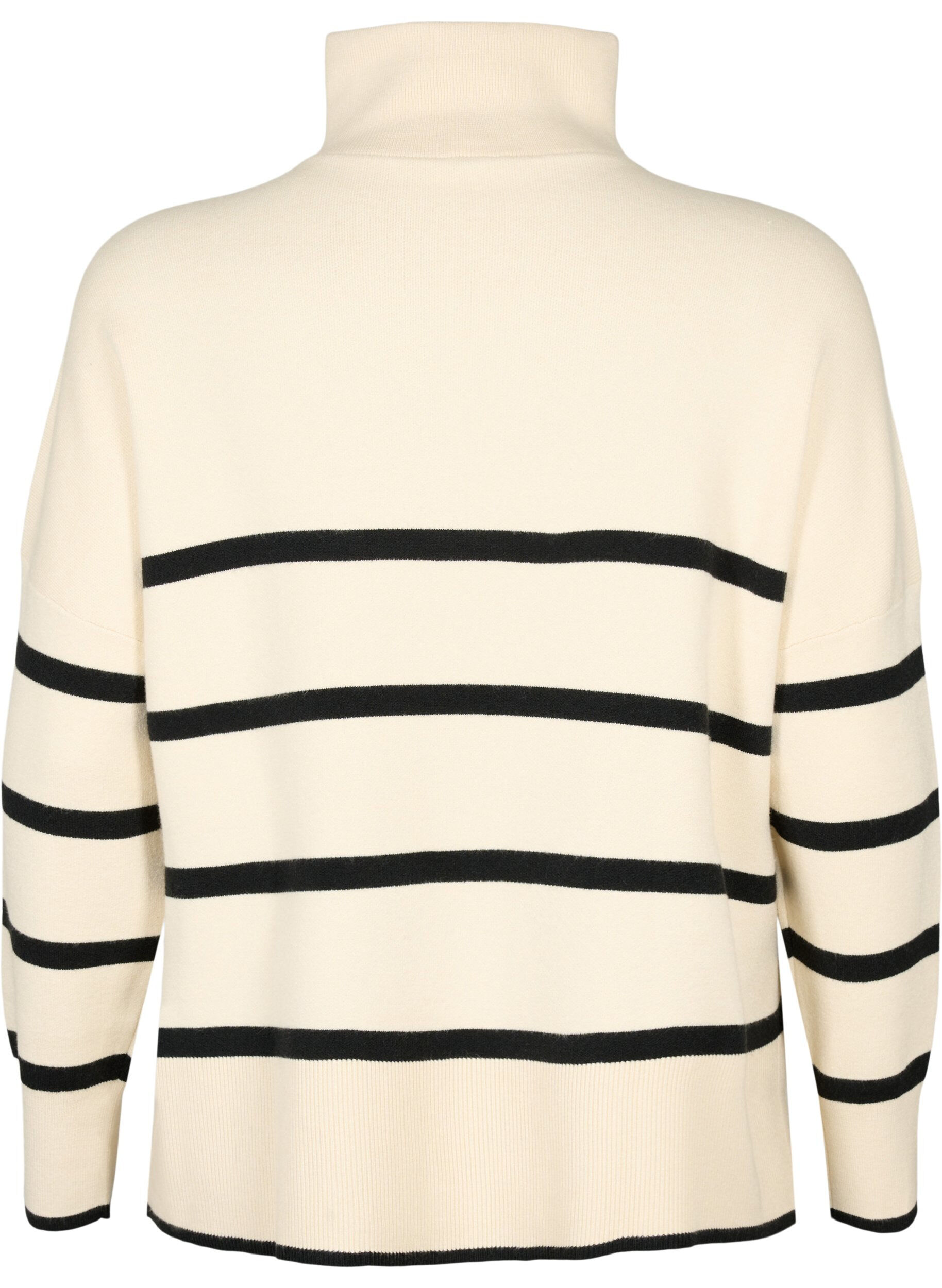 Zizzi Pullover mit Streifen und hohem Kragen	, Birch w. Black, Packshot image number 1