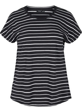 Gestreiftes T-Shirt aus Baumwolle, Black/White Stripe, Packshot image number 0
