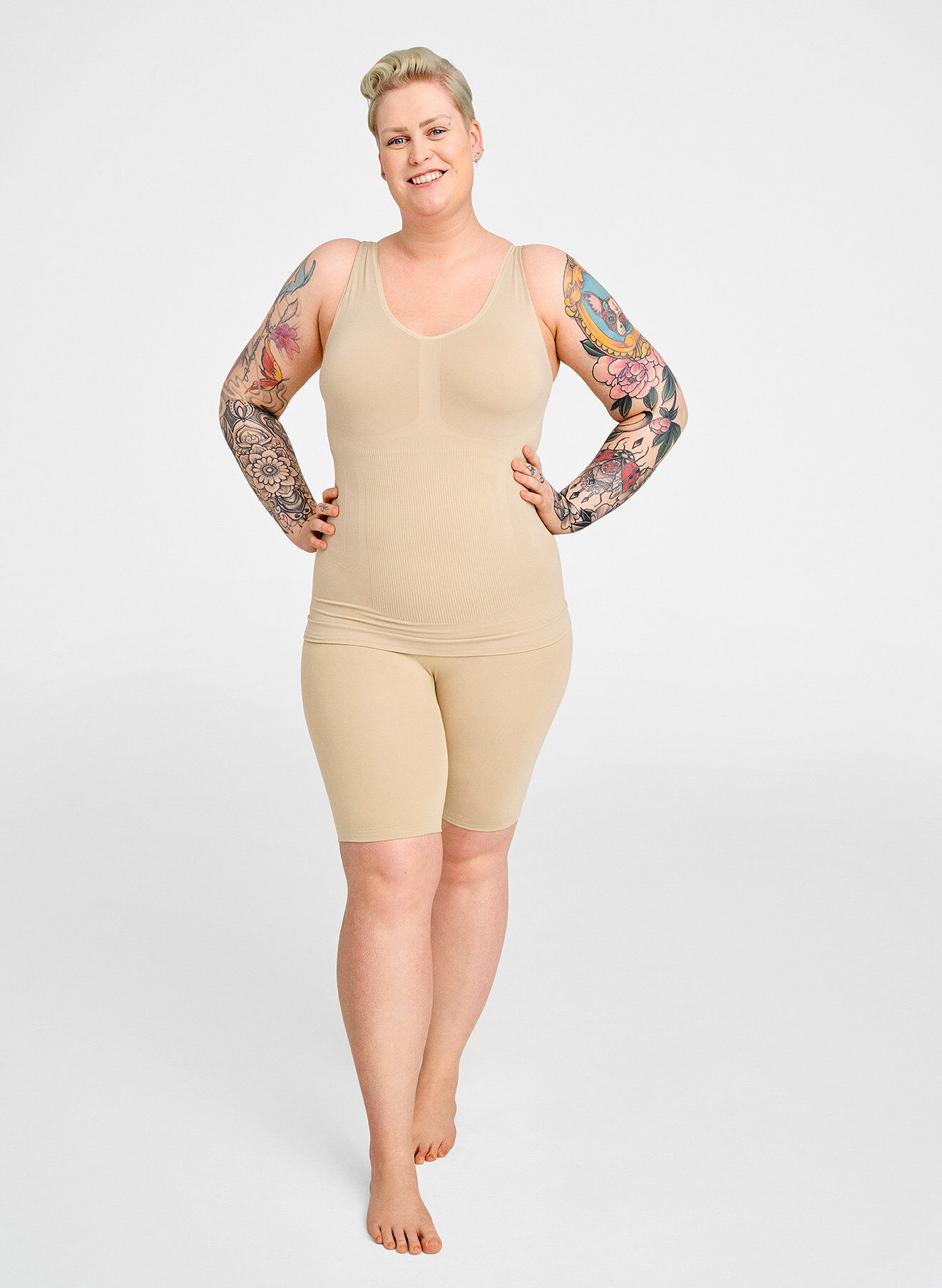 Zizzi Hochtaillierte Shapewear Shorts, Beige, Image image number 0