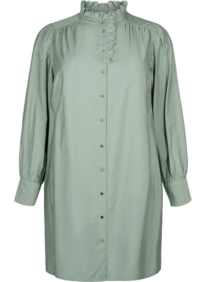 Viskose Hemdblusenkleid mit Rüschen - Grün - Gr. 42-64 - Zizzi