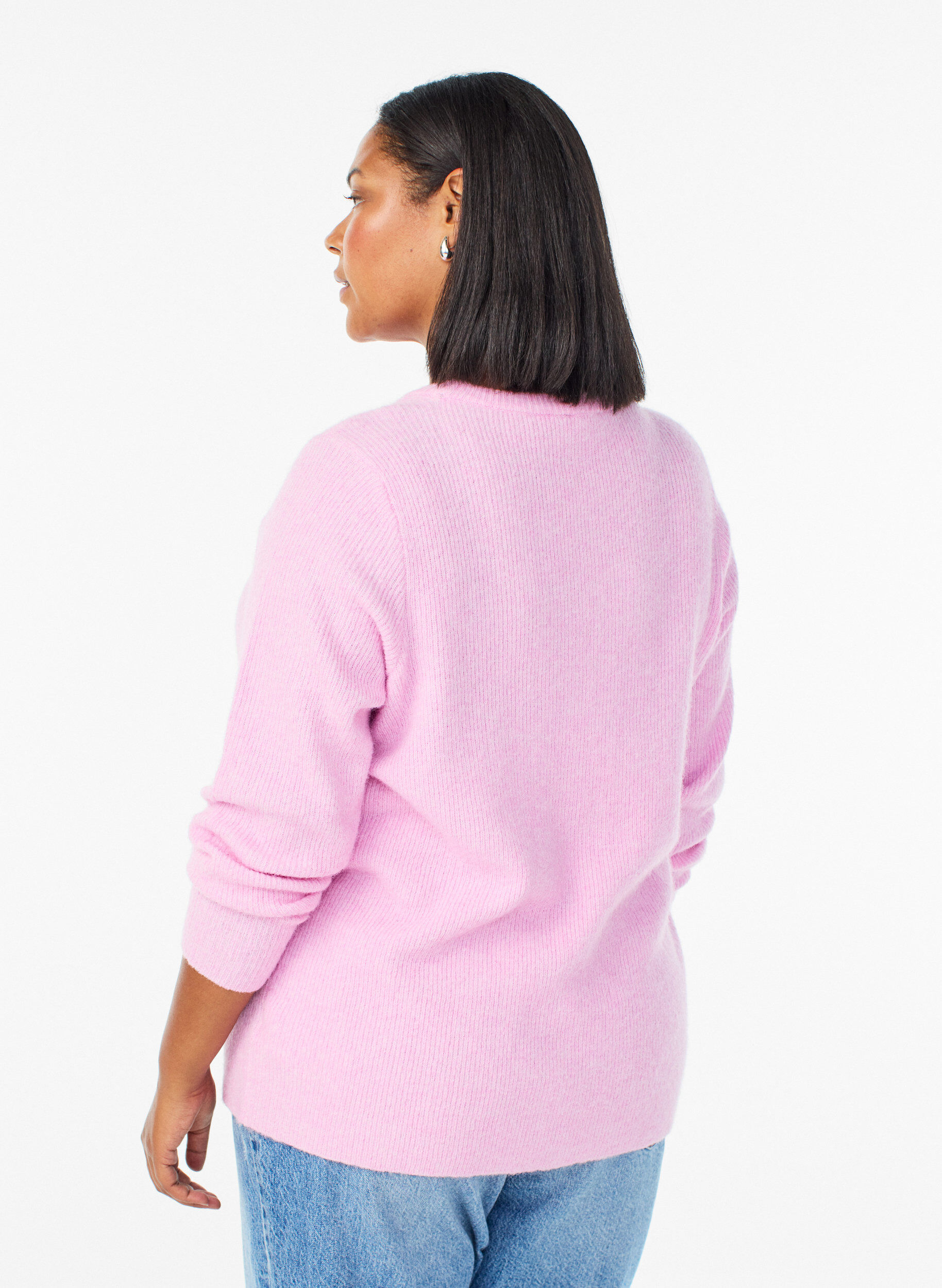Zizzi Melierte Strickbluse mit Rundhalsausschnitt, Pink, Model image number 2