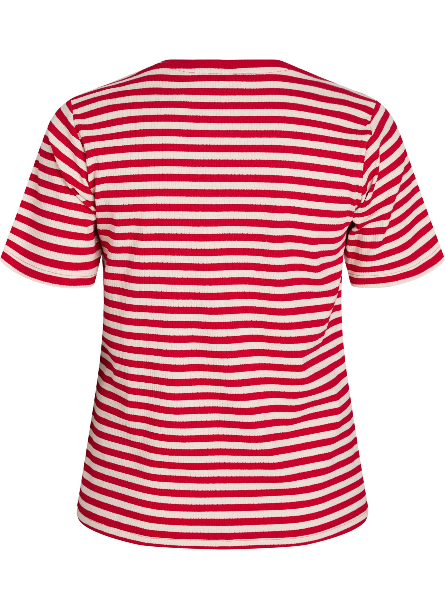 Zizzi Gestreiftes T-Shirt mit gerippter Struktur, Rot, Packshot image number 1