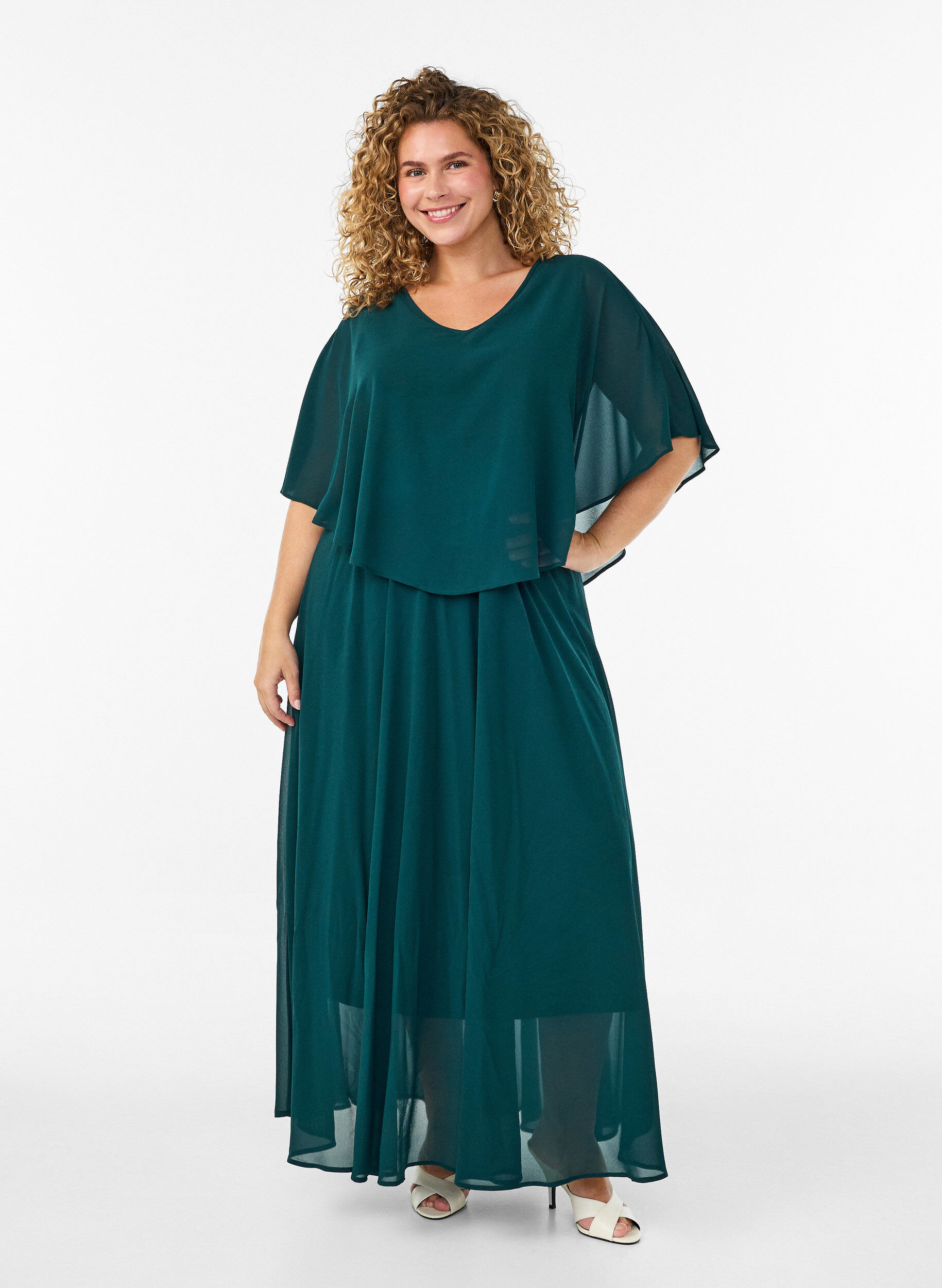 ZizziKurz&auml;rmeliges Maxikleid in A-Linie, Gr&uuml;n, Model image number 0