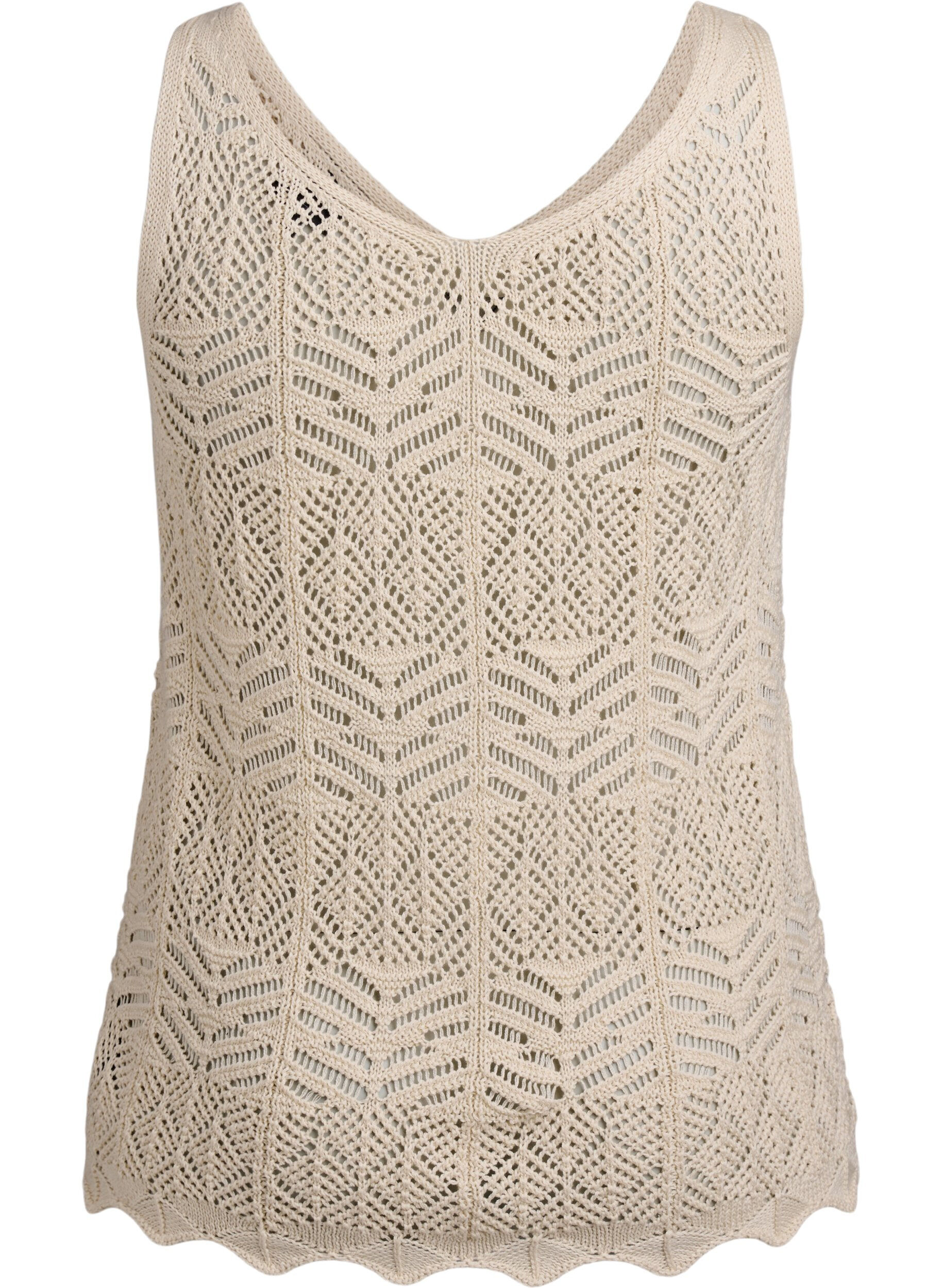 Zizzi &Auml;rmellose Stricktop mit V-Ausschnitt, Beige, Packshot image number 1
