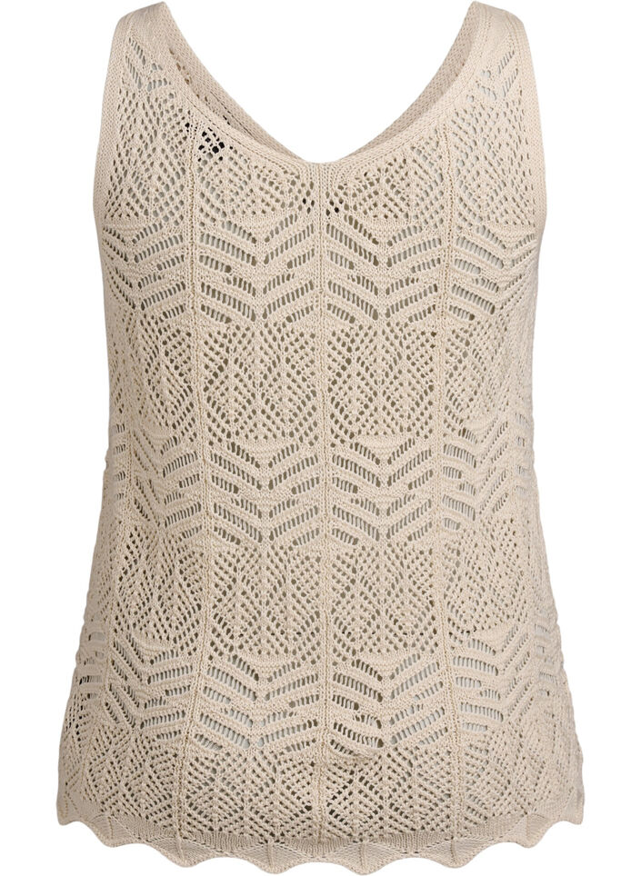 Ärmellose Stricktop mit V-Ausschnitt, Beige, Packshot image number 1