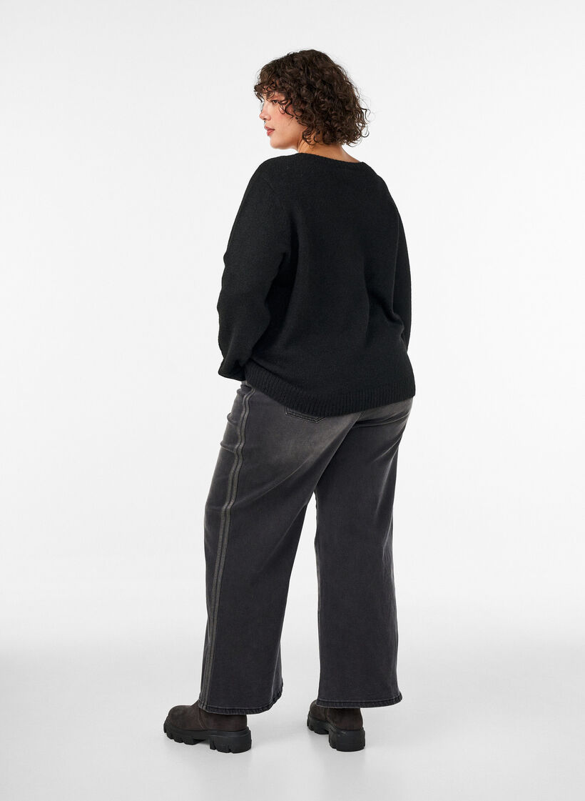 Jeans in weiter Passform mit vertikalen Denimdetails, Grau, Model image number 1