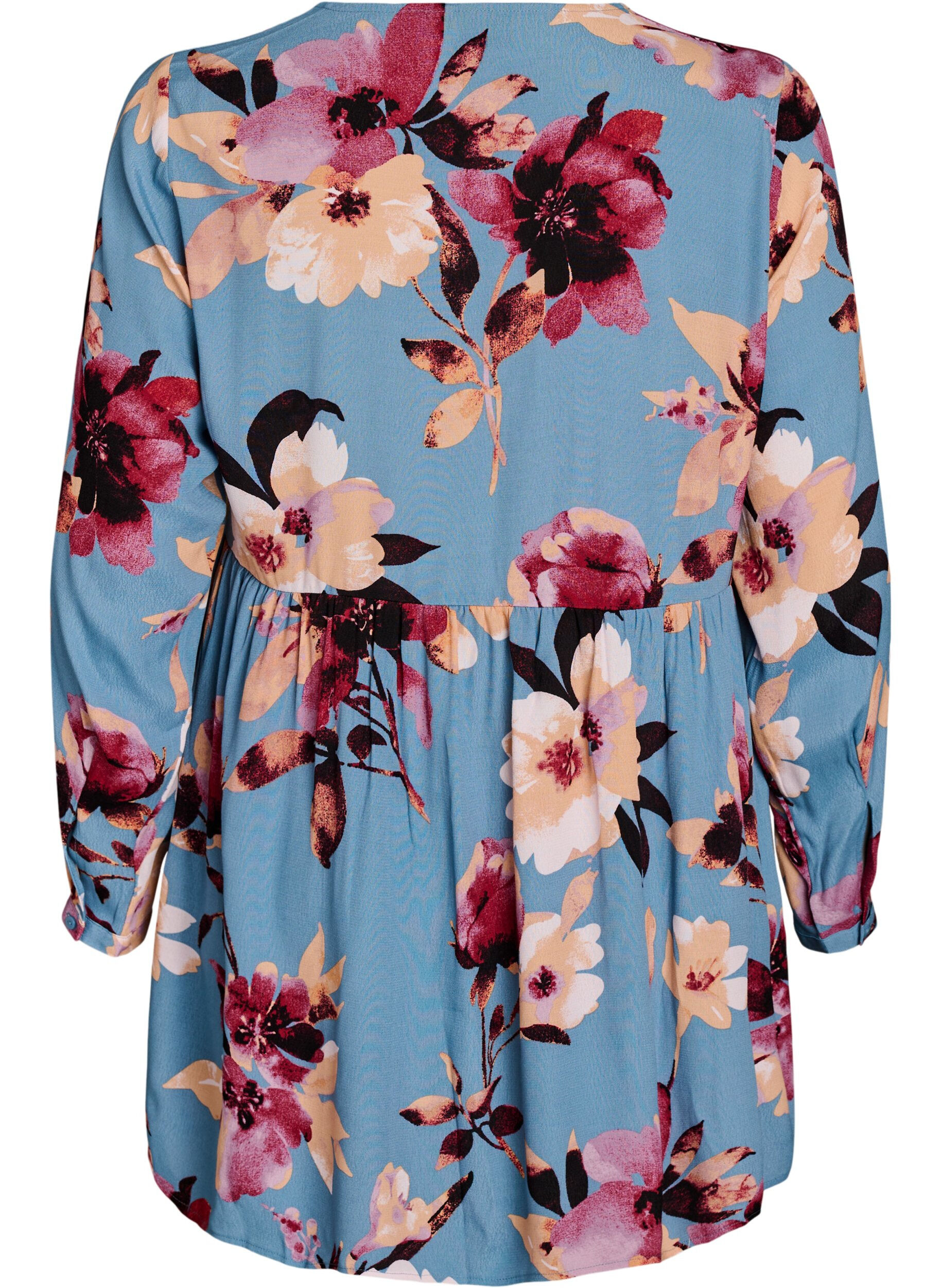 Zizzi Lang&auml;rmelige Tunika mit Teilungsnaht, Blau, Packshot image number 1