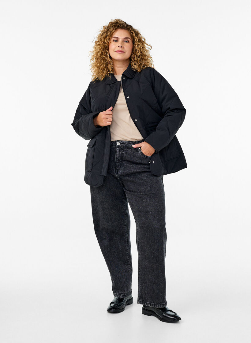 Steppjacke mit Kragen und Taschen, Schwarz, Model image number 1