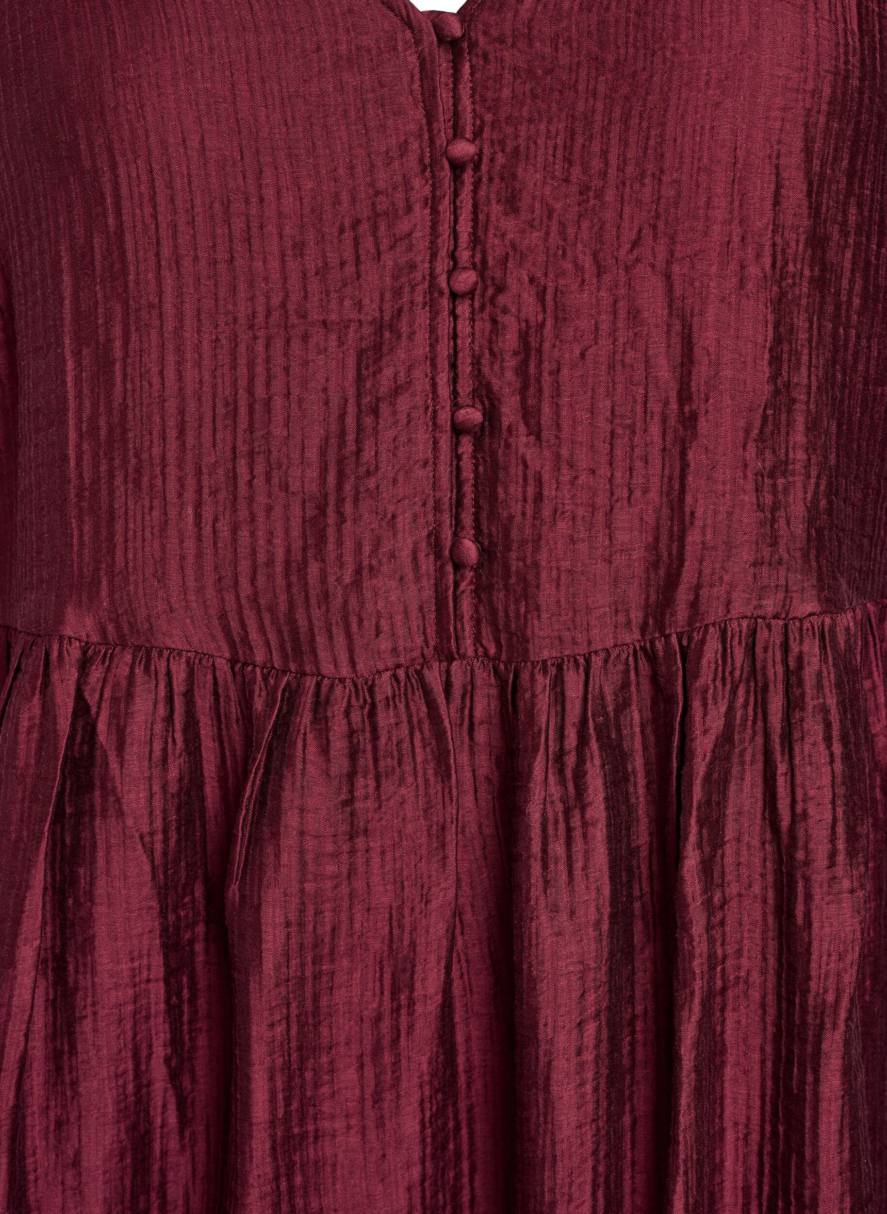 Zizzi Kurzes Kleid mit Struktur und kurzen Ballon&auml;rmeln, Rot, Packshot image number 2