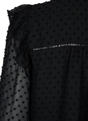  Hemdbluse mit Rüschen und Punktstruktur, Black, Packshot image number 3