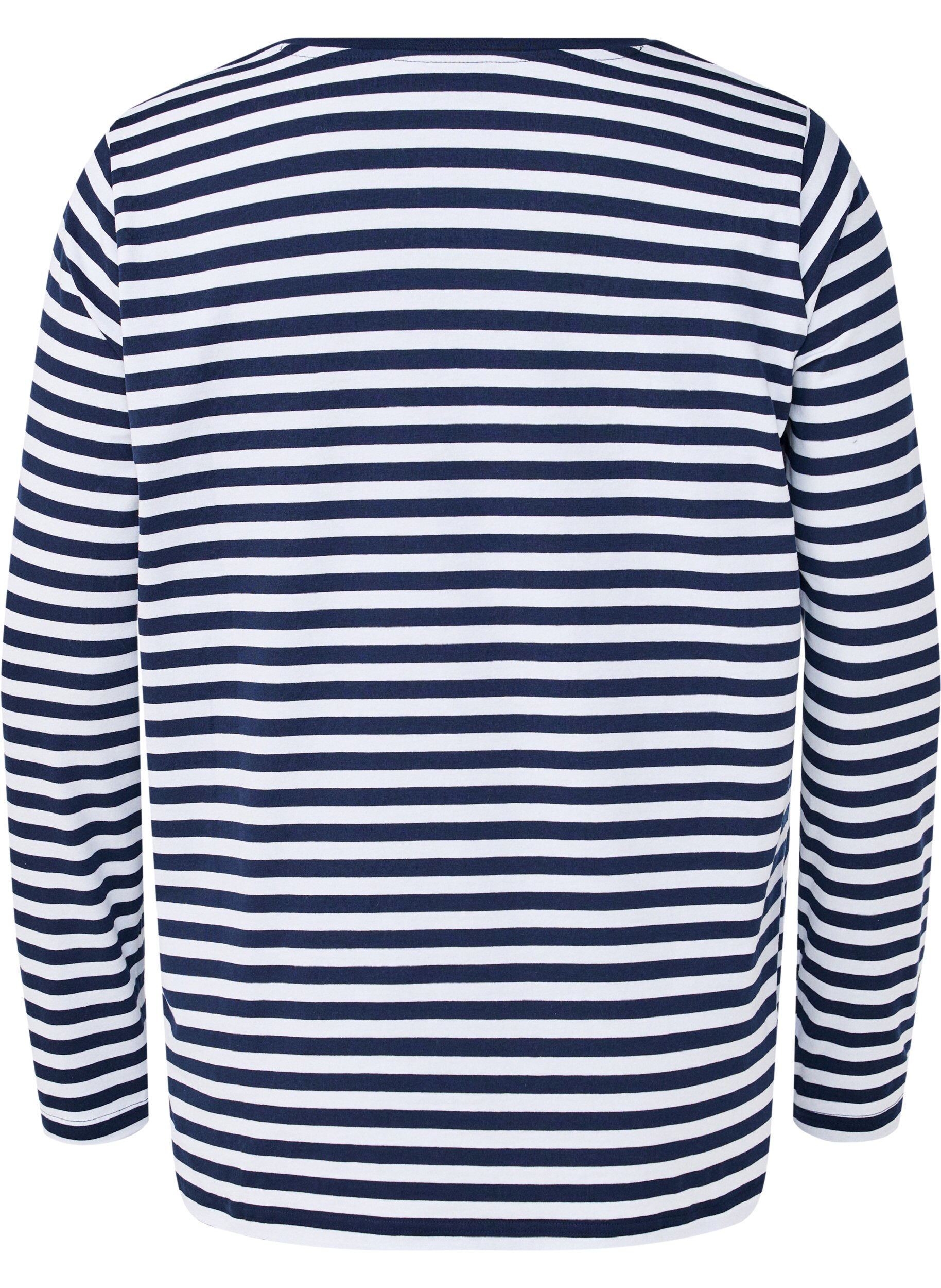 Zizzi Gestreifte Bluse mit Motiv, White w.Navy Stripe, Packshot image number 1