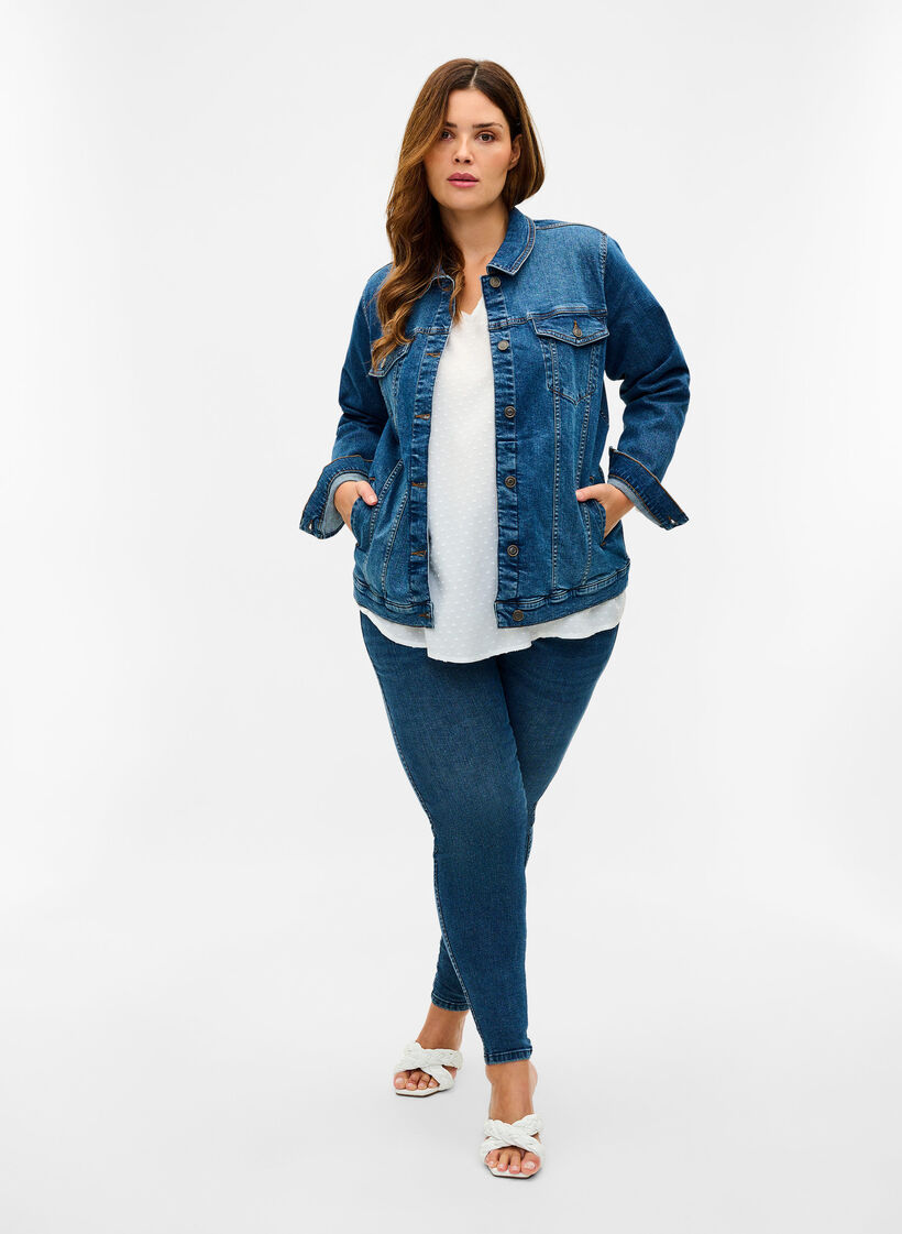 Kurze Denim-Jacke aus Baumwolle, Blue denim, Model image number 2