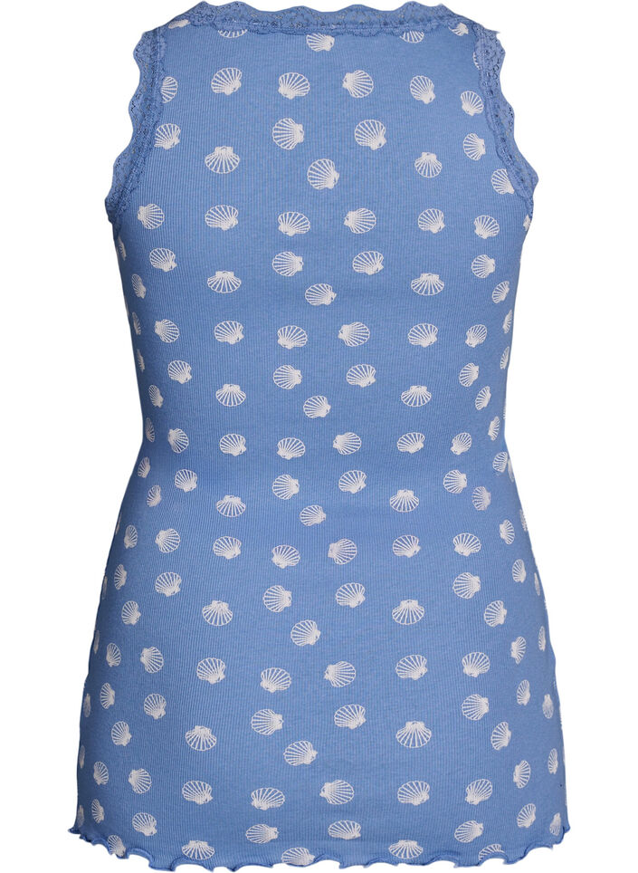 Oberteil mit Aufdruck und Spitzenborte, Blau, Packshot image number 1