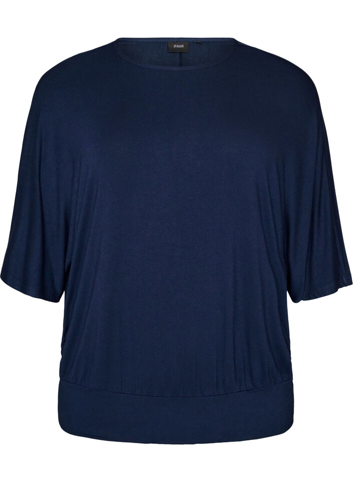 Bluse aus Jersey mit ellbogenlangen Ballon&auml;rmeln, Blau, Packshot image number 0