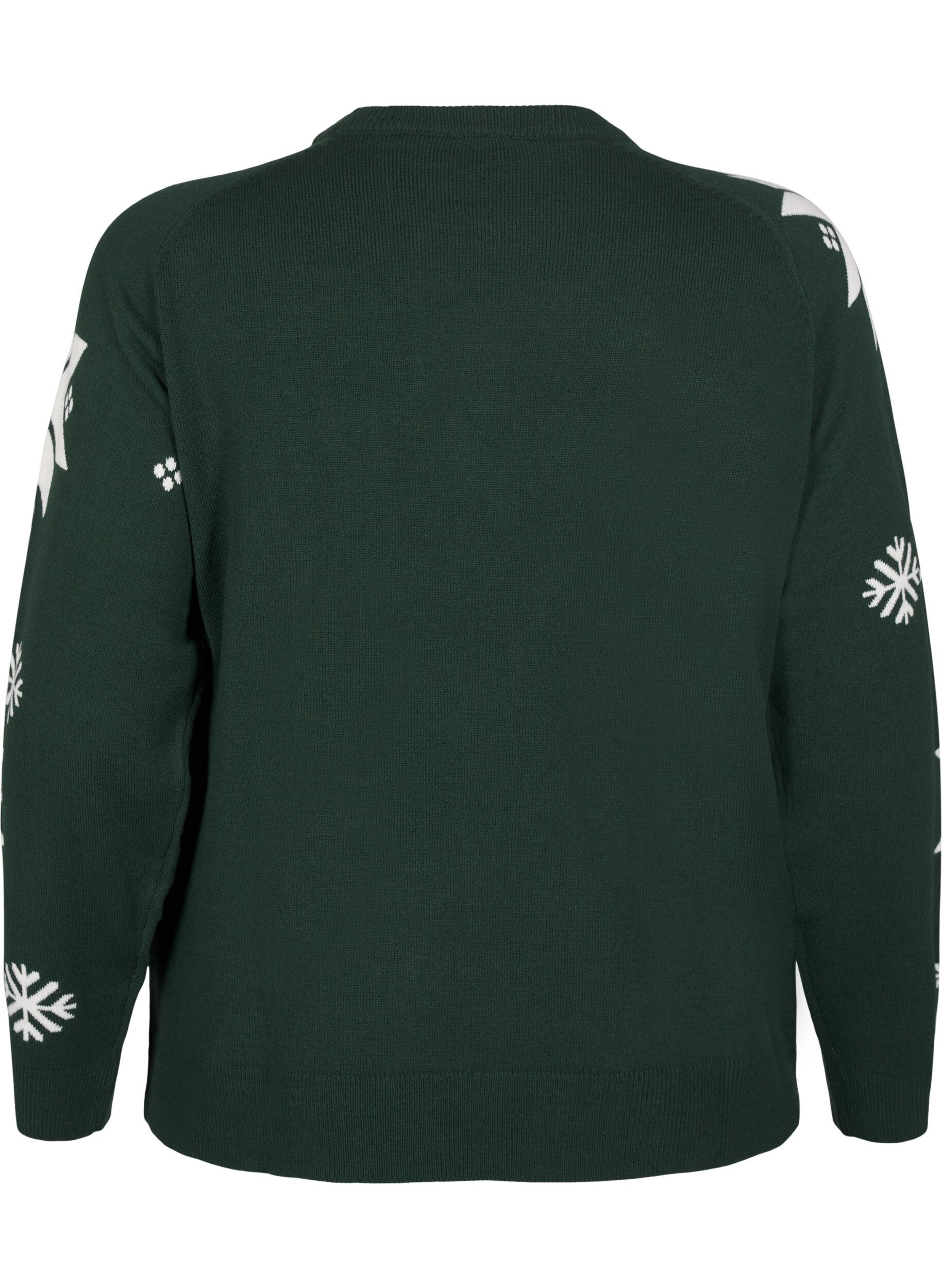 Zizzi Strickpullover mit Schneeflockenmuster, Gr&uuml;n, Packshot image number 1