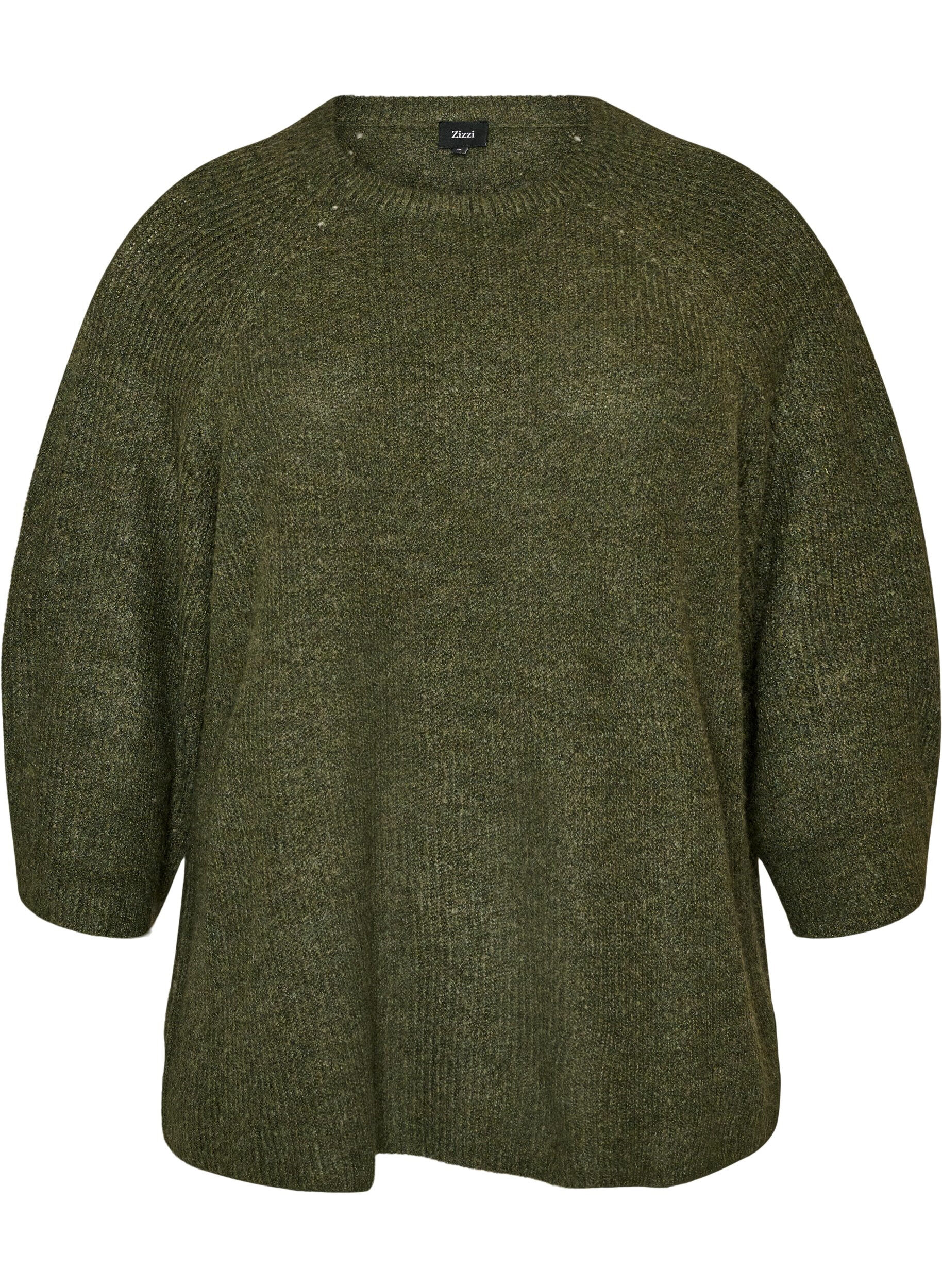 ZizziRipppullover mit 3/4-&Auml;rmeln, Gr&uuml;n, Packshot image number 0