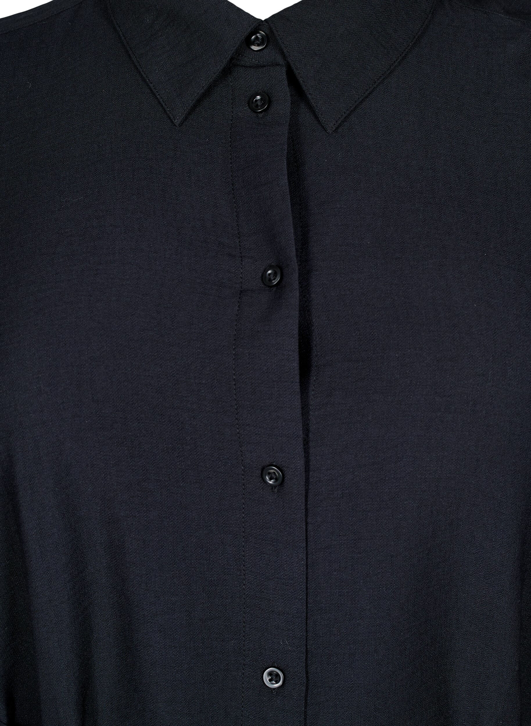 Zizzi Hemdblusenkleid mit Bindeg&uuml;rtel und langen &Auml;rmeln, Schwarz, Packshot image number 2